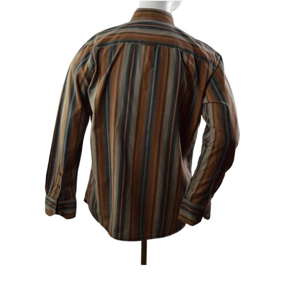Point Zero Black Label MEN sz M  Long Sleeves Shirt Orange Brown Gray Stripes - Picture 7 of 12